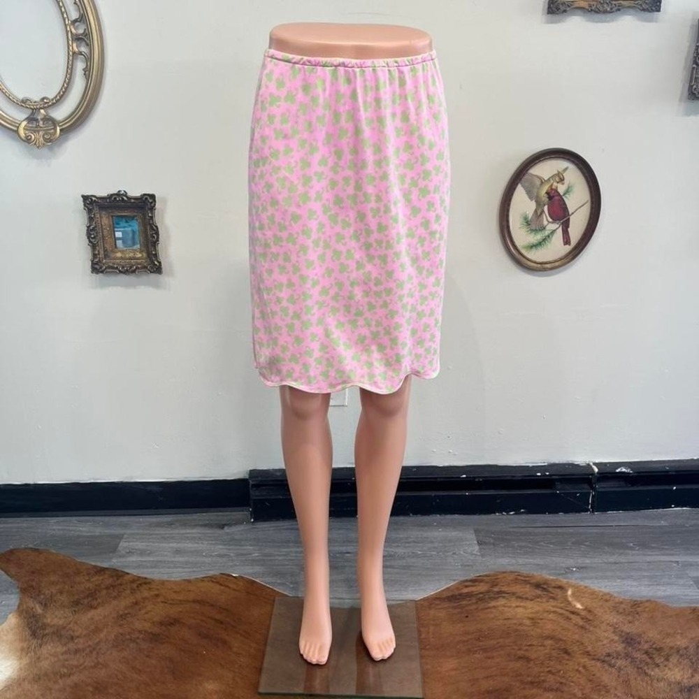 Vintage Van Raalte Pink & Green clover lingerie Print Midi Skirt